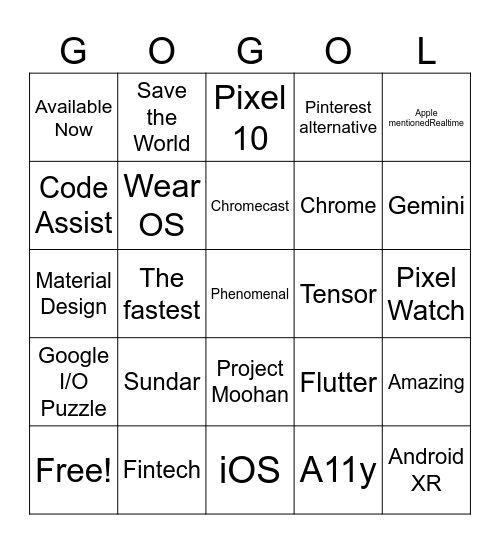 Google I/O 2025 Bingo Card