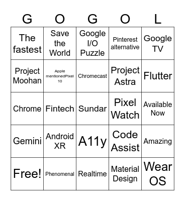 GOOGLE I/O 2025 Bingo Card