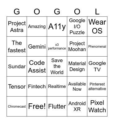 GOOGLE I/O 2025 Bingo Card