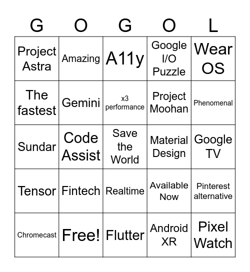 GOOGLE I/O 2025 Bingo Card