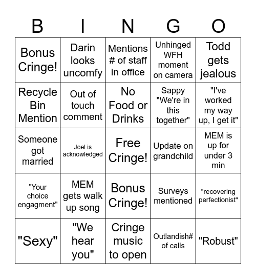 Special Edition All Staff Meeting Bingo Card