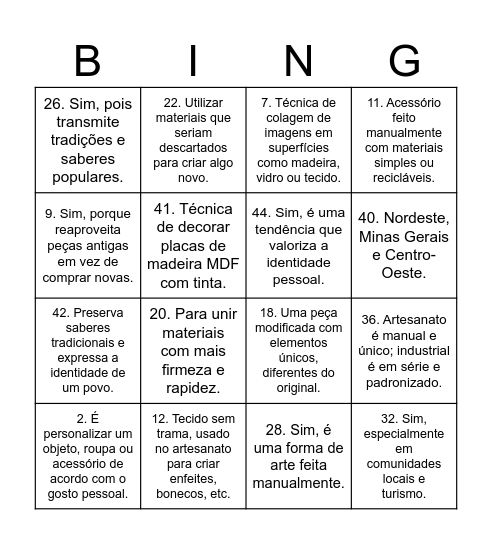Arte e Ofícios: Criando com as Mãos Bingo Card