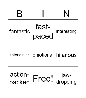 Films Bingo Card