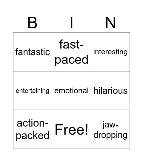 Films Bingo Card