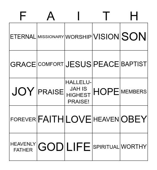 HALLELUJAH IS THE HIGHEST PRAISE! Bingo Card