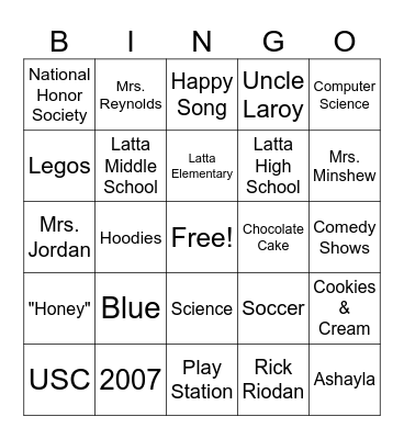 Thomas Bingo Card