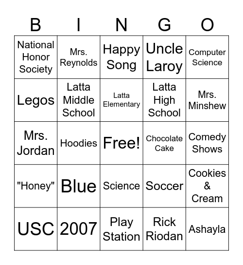 Thomas Bingo Card