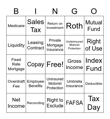 Financial Literacy Bingo Card