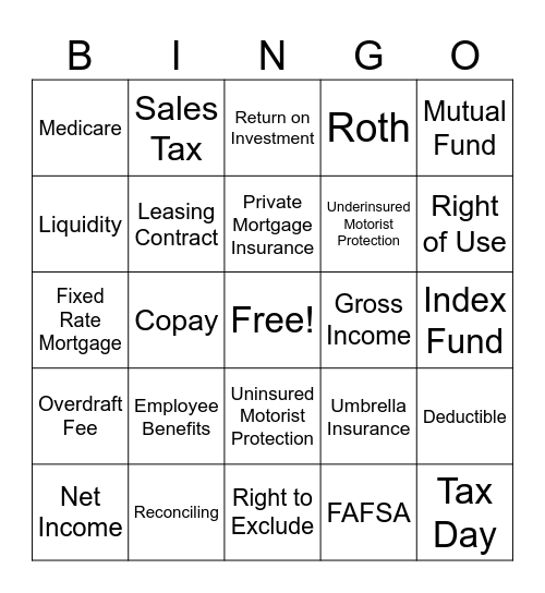 Financial Literacy Bingo Card