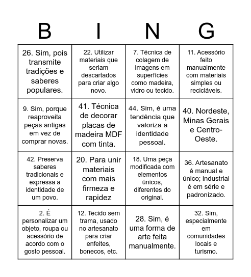 Arte e Ofícios: Criando com as Mãos Bingo Card