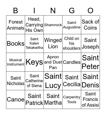 Saints and Symbols Bingo Card