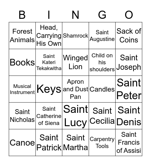 Saints and Symbols Bingo Card