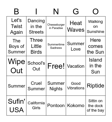 Summer Music Bingo Card