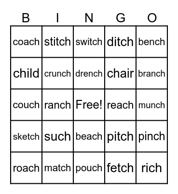 /ch/     /tch/     /nch/    odd Bingo Card