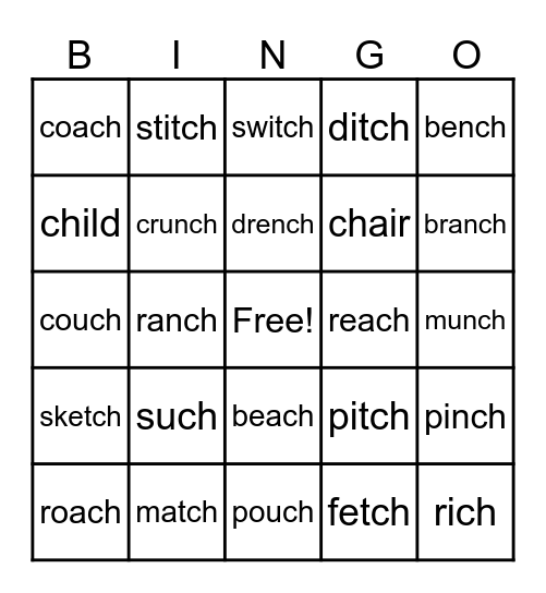 /ch/     /tch/     /nch/    odd Bingo Card