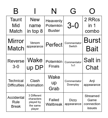 GGST Wild Tide Beginners Bingo Card