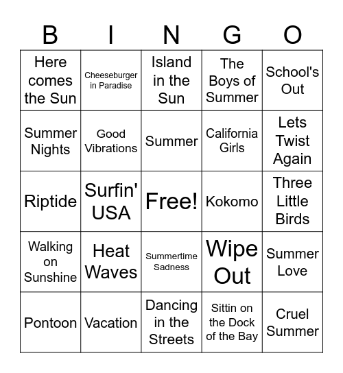 Summer Bingo Card
