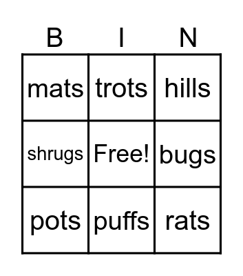 /s/          /z/ Bingo Card