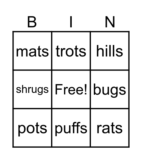 /s/          /z/ Bingo Card