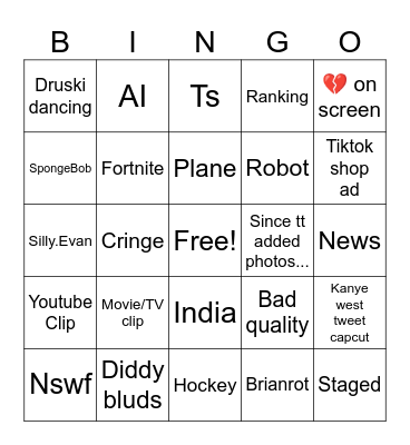 Tiktok Bingo Card