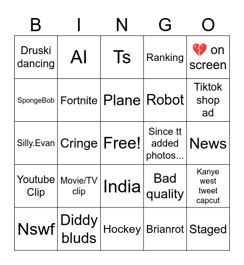 Tiktok Bingo Card