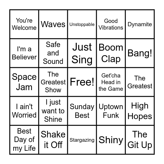 Music Bingo Card