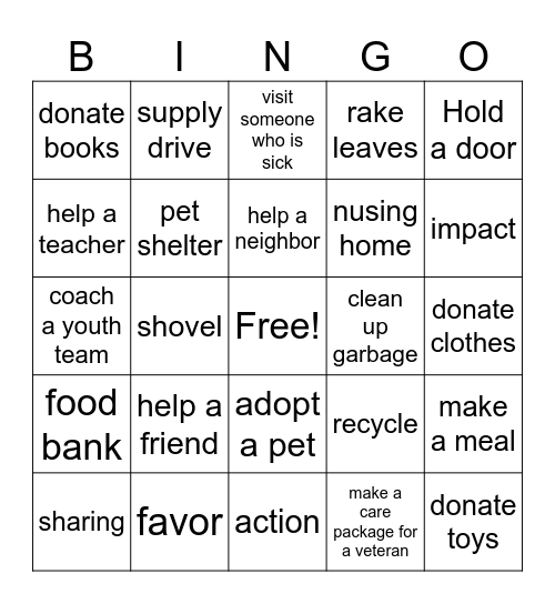 Service Club Bingo Card