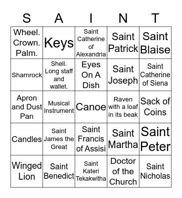 SAINTS AND SYMBOLS Bingo Card