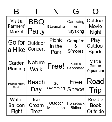 Summer Bingo Card
