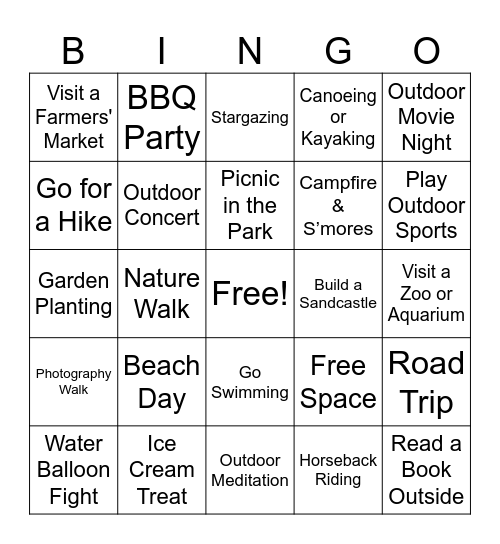 Summer Bingo Card