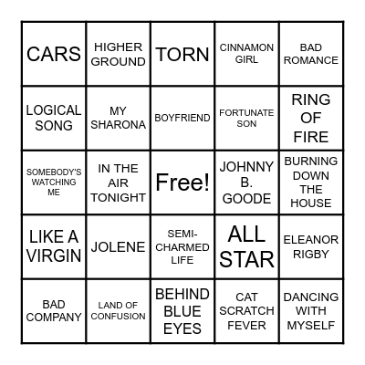 ROCK COVERS VOL. 2 Bingo Card