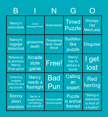 Nancy Drew Bingo Card