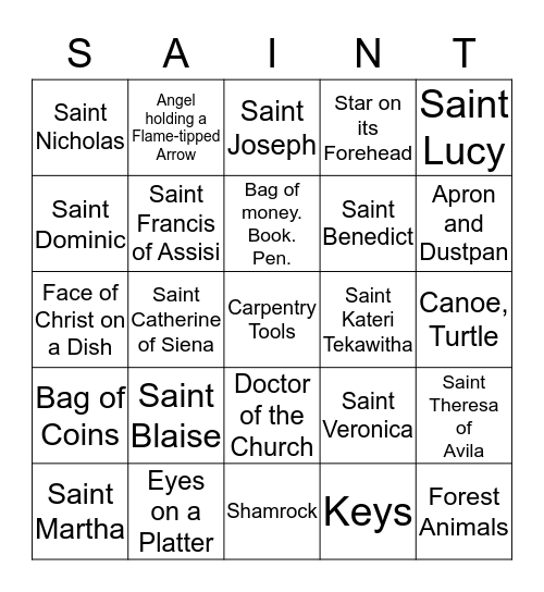 SAINTS AND SYMBOLS 2 Bingo Card