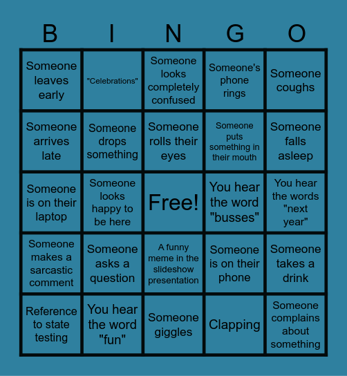 Faculty Meeting Bingo Card