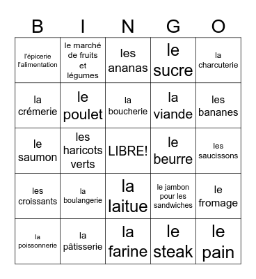 Au marché Bingo Card