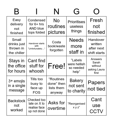 Jude handover Bingo Card