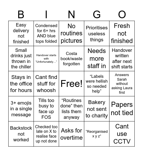 Jude handover Bingo Card