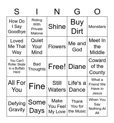 Bridal Shower SINGO Bingo Card