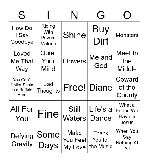 Bridal Shower SINGO Bingo Card