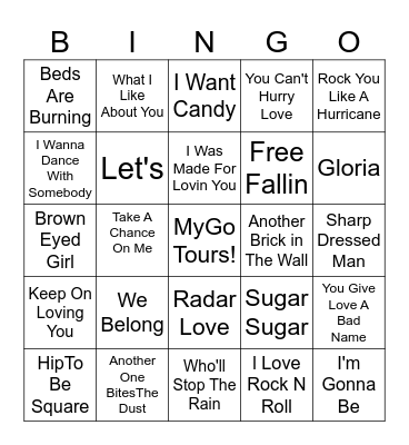 MyGo 80's Bingo Card