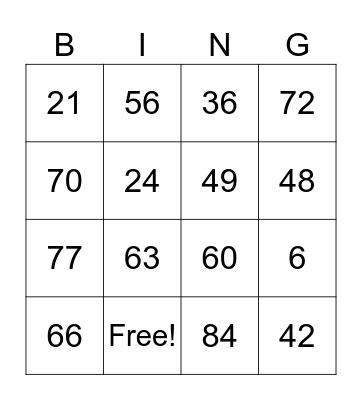 Multiplication BINGO Card