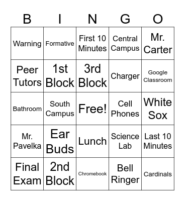 Class Expectations Bingo Card