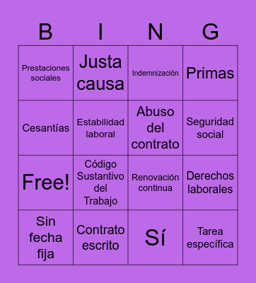 contrato obra o laboral Bingo Card