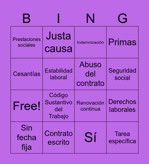 contrato obra o laboral Bingo Card
