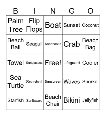 Beach Bingo Card