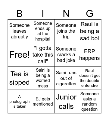 Raul's and Saini's Nature Getaway Bingo Card
