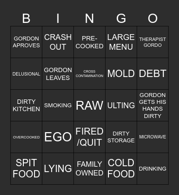 Kitchen Nightmares Bingo Card