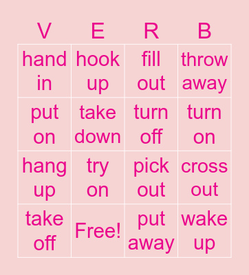 Phrasal verbs Bingo Card