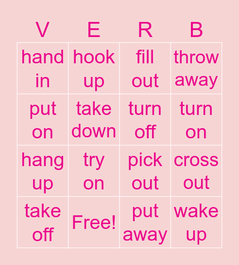 Phrasal verbs Bingo Card