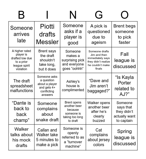 SJ Draft Night Bingo Card